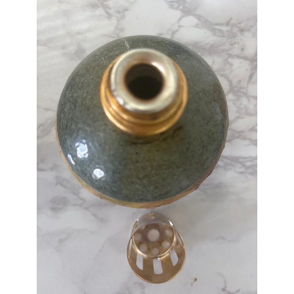 Vintage Ceramic Fragrance Lamp Green Floral Gold Diffuser Cap